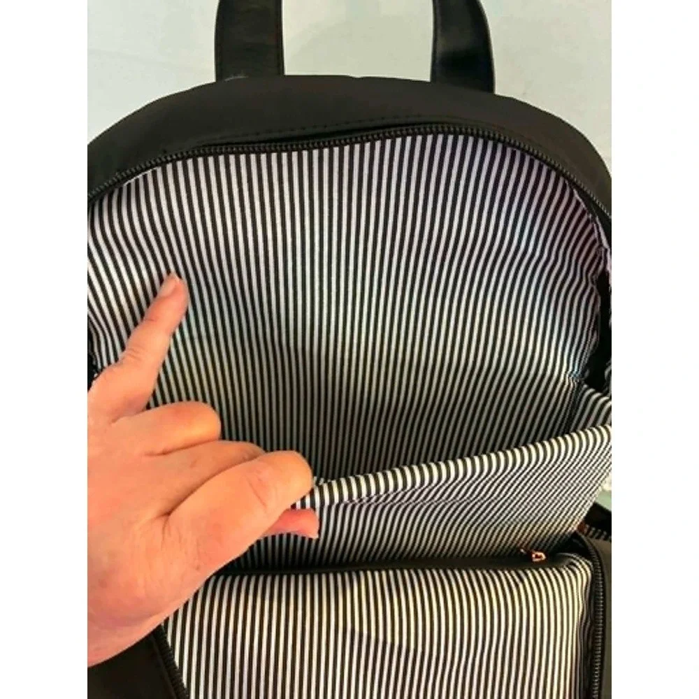 Moda Luxe Dome Backpack‎ Womens Black Rose Gold Hardware Minimalist Travel Purse
